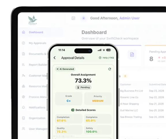 The SwiftCheck AI Platform dashboard preview